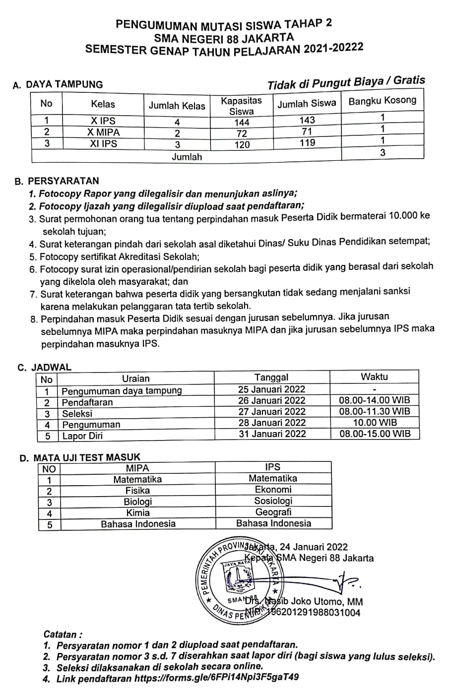 PENGUMUMAN MUTASI TAHAP 2 SMAN 88 JAKARTA 2021 / 2022