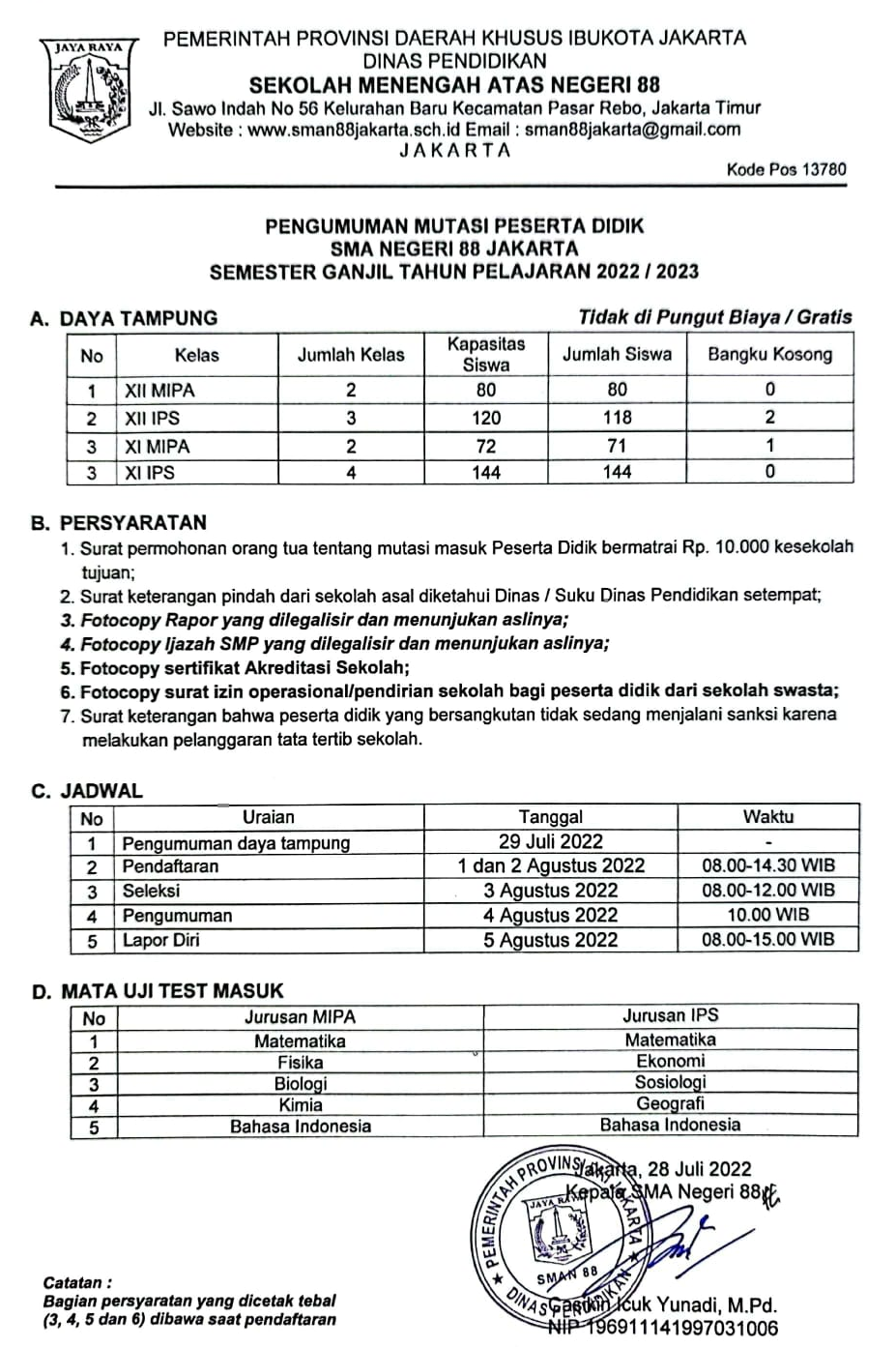 PENGUMUMAN MUTASI SEMESTER GANJIL 2022-2023