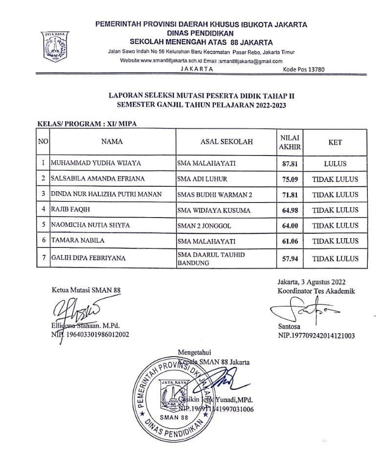 PENGUMUMAN SELEKSI MUTASI SEMESTER GANJIL 2022-2023