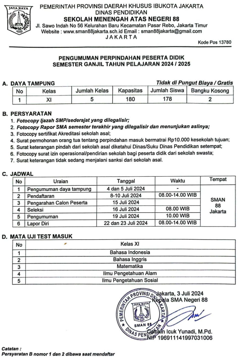 Pengumuman MUTASI Semester Ganjil  2024/2025
