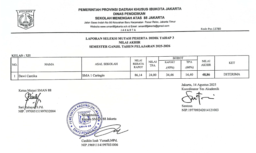 PENGUMUMAN HASIL MUTASI SEMESTER GANJIL TAHUN 2025/2026