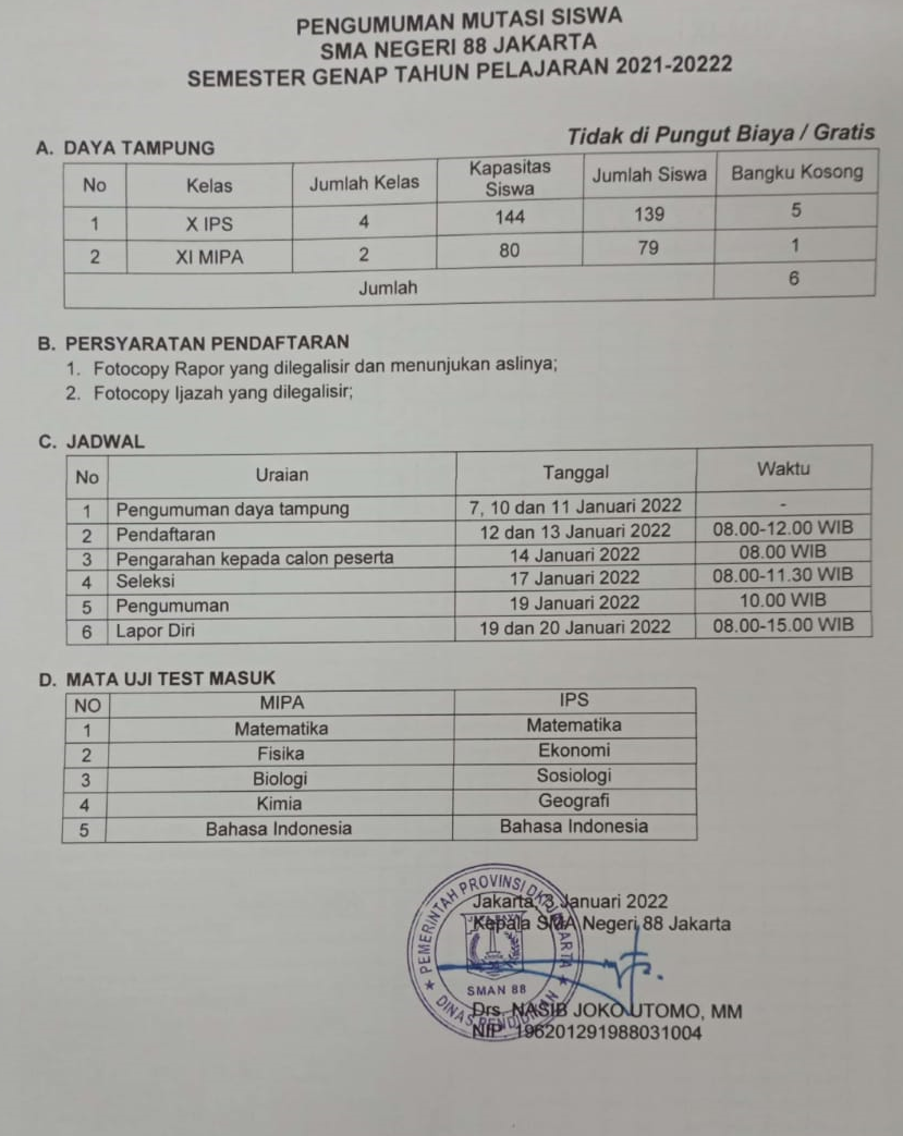 PENGUMUMAN MUTASI SEMESTER GENAP 2021/2022