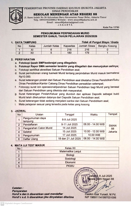 PENGUMUMAN MUTASI SEMESTER GANJIL TAHUN 2025/2026