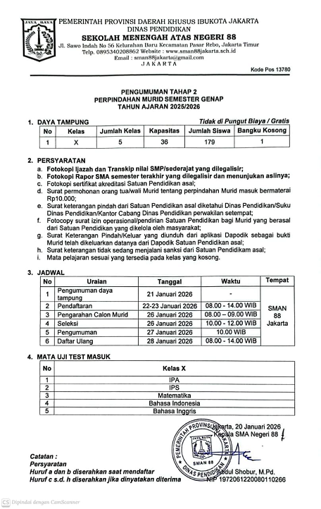PERPINDAHAN MURID TAHAP 2, SEMESTER GENAP 2025/2026