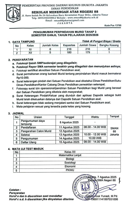 PENGUMUMAN MUTASI TAHAP 3 SEMESTER GANJIL TAHUN 2025/2026